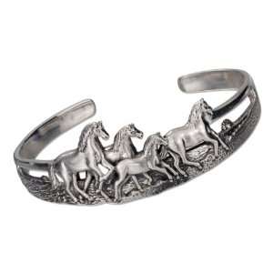   Silver Antiqued Herd Of Running Horses Cuff Bracelet. Jewelry