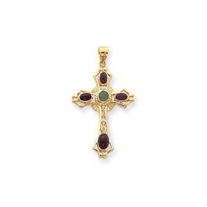  14k Ruby and Emerald Cabochon Cross Pendant   Measures 24 
