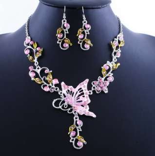 new12sets alloy butterfly charm necklace earring set  