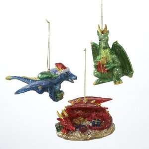  Club Pack of 12 Red, Green and Blue Glitter Dragon 
