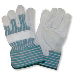 Green Striped Canvas, Leather Palm, Safety Cuff Gloves (QTY/12 