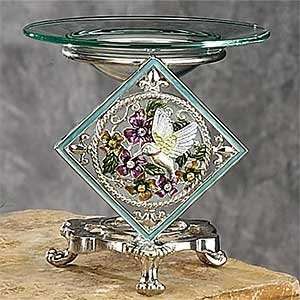  Blue Hummingbird Design Pewter Glass Oil Burner