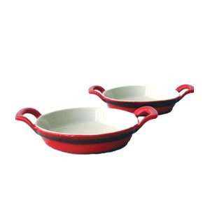  Set of 2 Red Round Mini Dish with Handles by Forum 