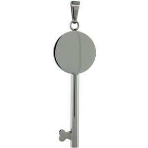  Surgical Steel Round KEY Pendant 1 9/16 in. (40mm) tall, w 