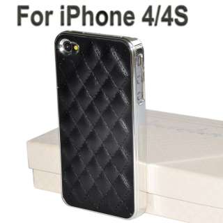 Black Deluxe Leather Chrome Case Cover for Apple iPhone 4S 4 4G W 