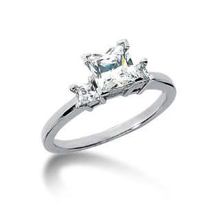  0.85 Ct Diamond Engagement Ring Princess Prong Three Stone 
