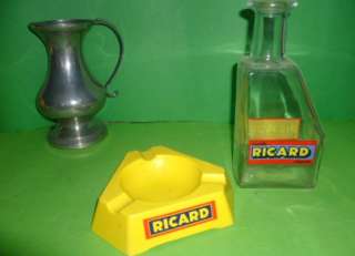   old Advert Glass PROVENCAL PITCHER RICARD + OLD ashtray RICARD  