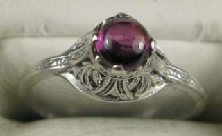 Deco Stunning 1/2ctw Cabochon Cut Rhodolite Garnet Filigree Sterling 