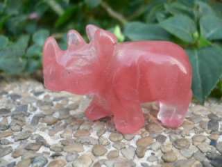 Rare Red Watermelon Gemstone Rhinoceros Figurine S3546  
