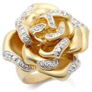    Size 5 Rose Flower Clear Cubic Zirconia Brass Ring AM Jewelry