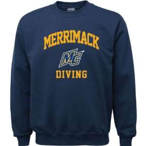 Merrimack Warriors Navy Youth Diving Arch Crewneck Sweatshirt  