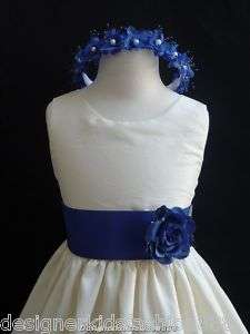 New JC ivory royal blue flower girl dress 2 4 6 8 10 12  