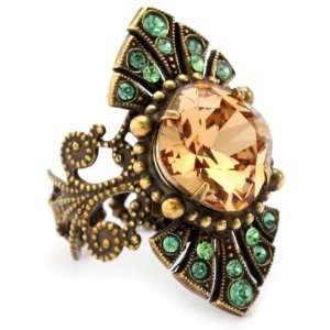   Water Lily Crystal Estate Adjustable Gold Tone Ring Jewelry