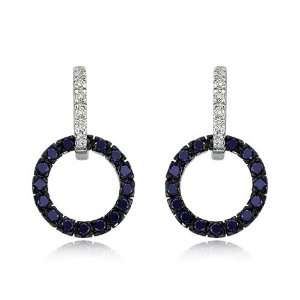    14K White Gold Diamond & Blue Sapphire Circle Earrings Jewelry