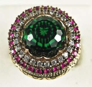 Art Deco 7.85ctw Emerald, Ruby & Sapphire Rose Gold/925 Cocktail Ring 