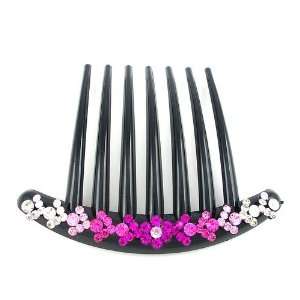    Pink Floral Czech Crystal Rhinestone French Twist Comb Beauty