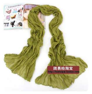 Girl Womens Pure Color Candy Long Crinkle Soft Scarf Wraps Shawl 