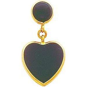  14K Yellow Gold Onyx Heart Dangle Earrings Jewelry 