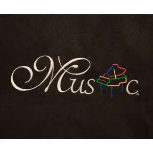  Black zippered tote bag featuring embroidered Music and 