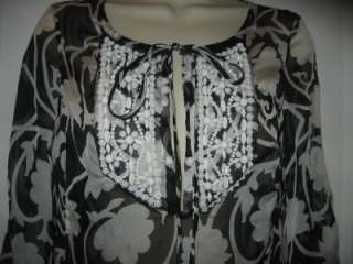 MILLY Palm Print Beaded Embelished Tunic Top Coverup 0  
