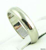 5mm Mens Milgrain Wedding Band   14k Solid White Gold Polished Ring 