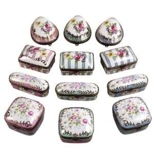   Porcelain Hinged Trinket Boxes with Floral Designs