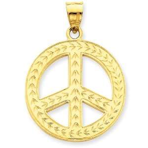 Solid Peace Sign Pendant in 14k Yellow Gold Jewelry