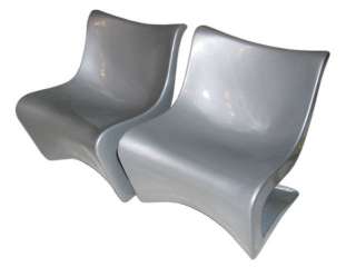 Pair Mid Century Silver Fiberglass Lounge Chairs  