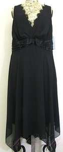 London Times Woman Scallop Lace Trim V Neck Dress Black Plus Size 14 