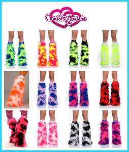 13 COLOURS COW RAVEWEAR FLUFFY LEGWARMERS FURRY BOOT COVERS  