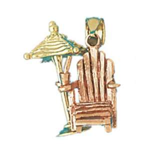  14kt Gold 3 D Two Tone Beach Chair And Umbrella Pendant 