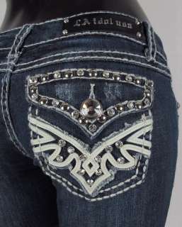   IDOL Bootcut Jeans LEATHER & CRYSTALS WITH WHIP STITCH 2632LP  