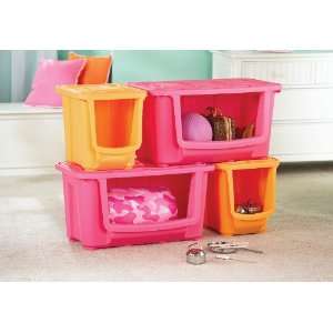   Plastic Toy Storage Bin Pink Modular Durabuilt   Large
