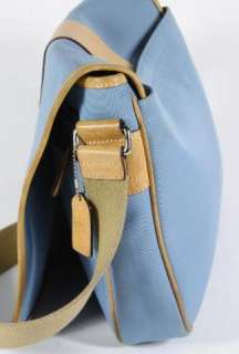   Blue Tan Canvas Leather Cross Body Messenger Bag Hang Tag 6411  