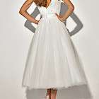 2012 New Elegant A line V neck Organza Tea length Wedding Gowns dress 