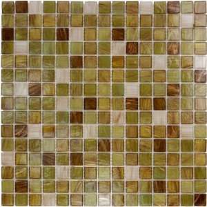  3/4 x 3/4 glass mosaic in green apple brown copper blend 