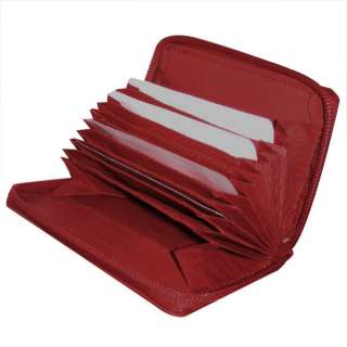 Red Zipper Accordion Card ID LEATHER Wallet Holder New  