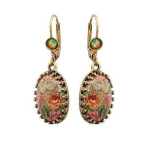 Michal Negrin Vintage Cameo Earrings with Flower Pattern and Swarovski 