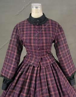   Victorian Cotton Blend Tartan Ball Gown Day Dress Cosplay 145 M  