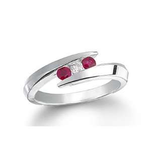  0.53 Ct Red Ruby & Natural Diamond 14K White Gold Ring 