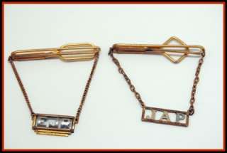 Mens 1930s Swank 2 TIE BAR clasp Drop Chain INITIALS  