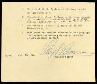 MARILYN MONROE AUTOGRAPH ON DOCUMENT   EXTREMELY RARE  