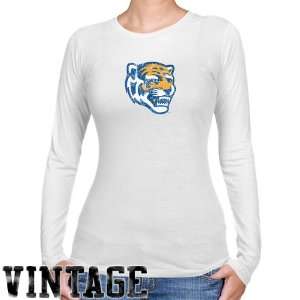 Memphis Tigers Ladies White Distressed Logo Vintage Long Sleeve Slim 