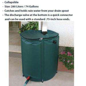 Rain Barrel Collapsible 74 Gallon Capacity Collector  