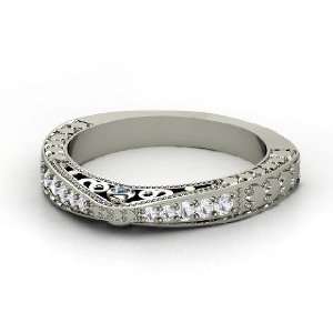 Megan Matching Band, 14K White Gold Ring with White Sapphire & Blue 