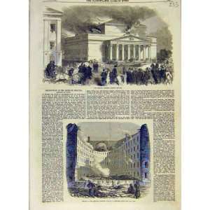  Imperial Theatre Moscow Fire Ruins Old Print 1853