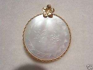 14k Antique Chinese Mother of Pearl Gaming Chip Pendant  