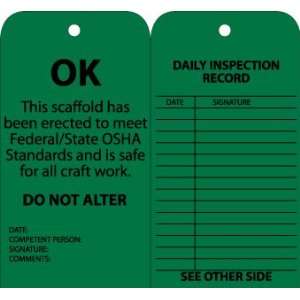  TAGS SCAFFOLD INSPECTION TAG GREEN W/GROMMET