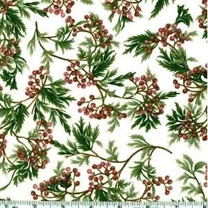  45 Wide Laurel Berry Spray Ivory Fabric By The Yard 