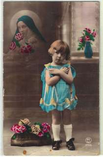 Cute Girl Praying TINTED Photo 1932 Postcard  